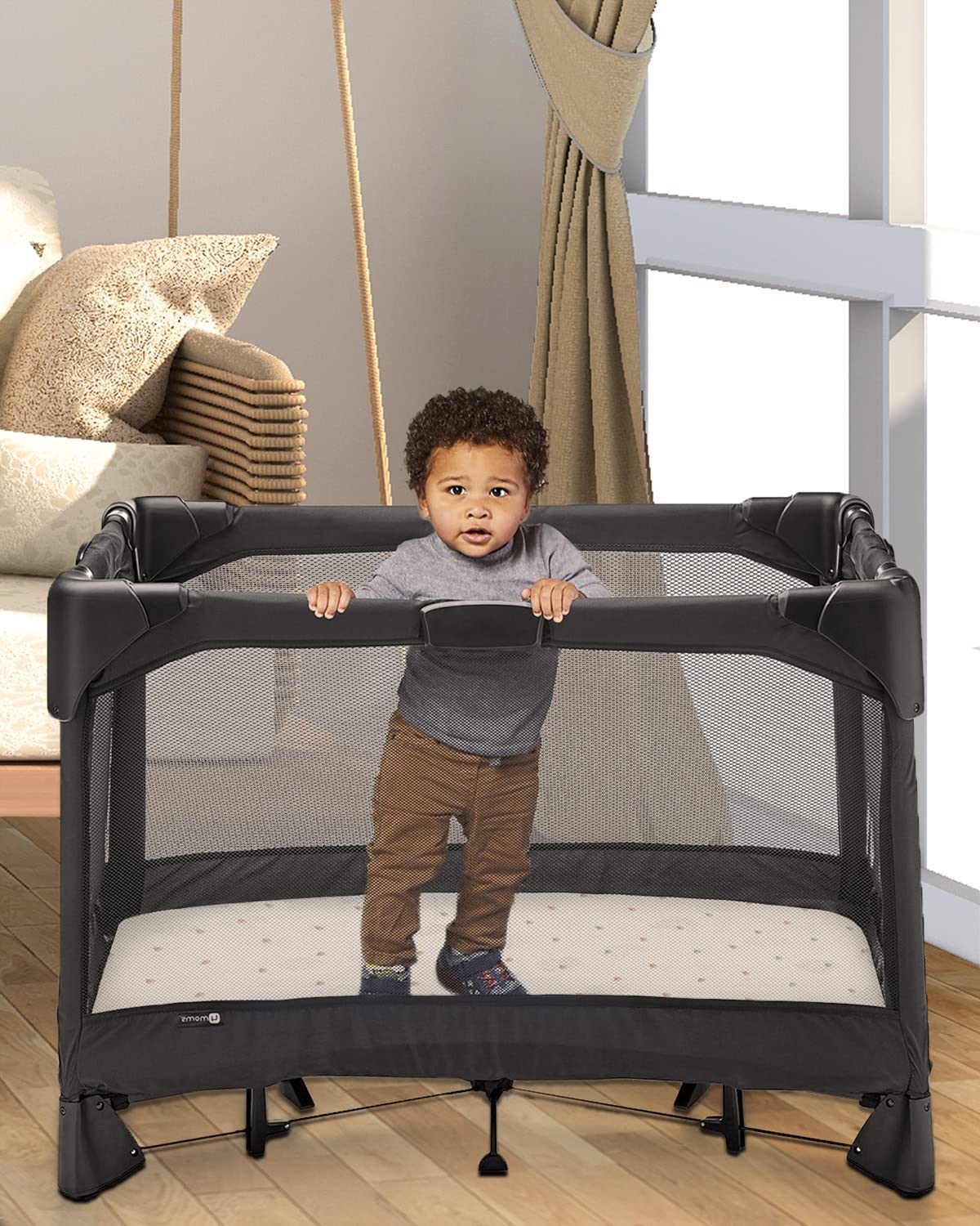 Blissful Diary muslin mini crib sheets on pack-n-play demonstrate secure practicality