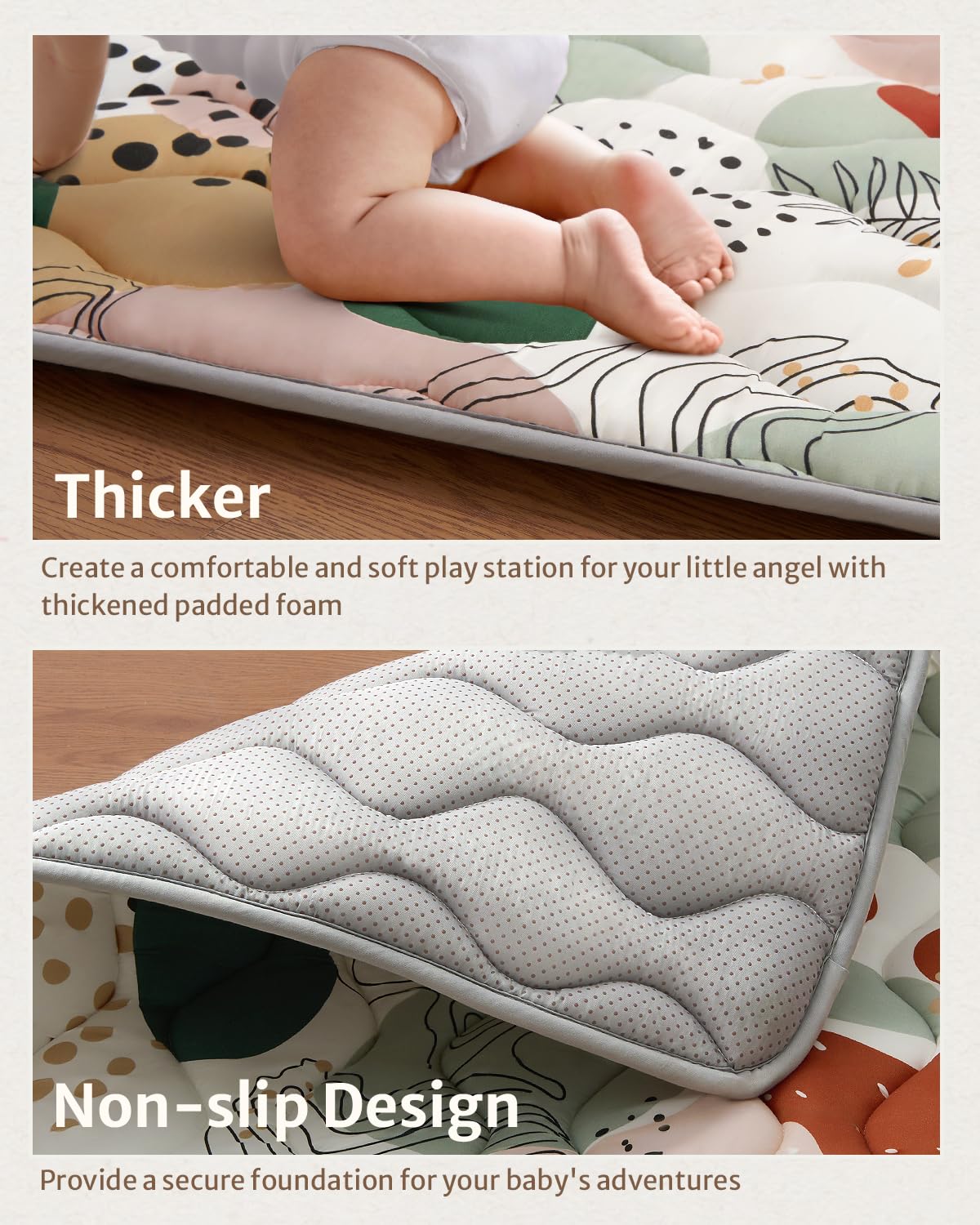 Blissful Diary non-slip dot back keeps mats steady during playtime.