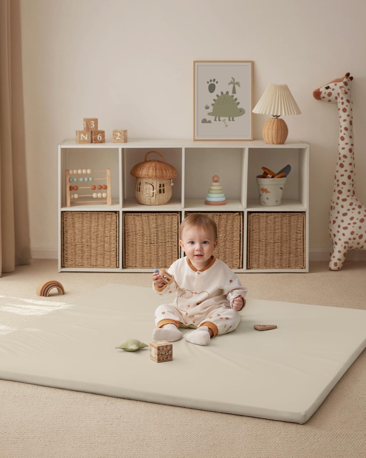 Blissful Diary beige play mat complements floor decor and play areas
