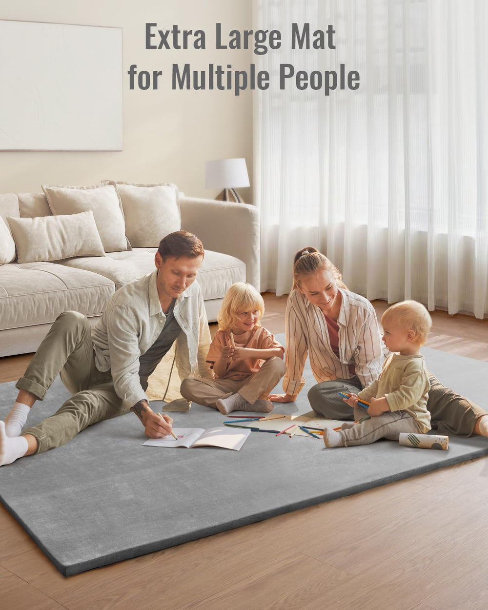 Blissful Diary play mat in neutral-light-grey-design complements modern homes and play areas.