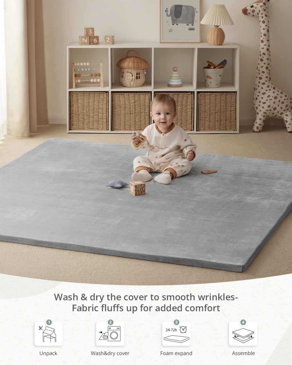 Blissful Diary play mat supports tummy-time and crawling with cushioned comfort and space.