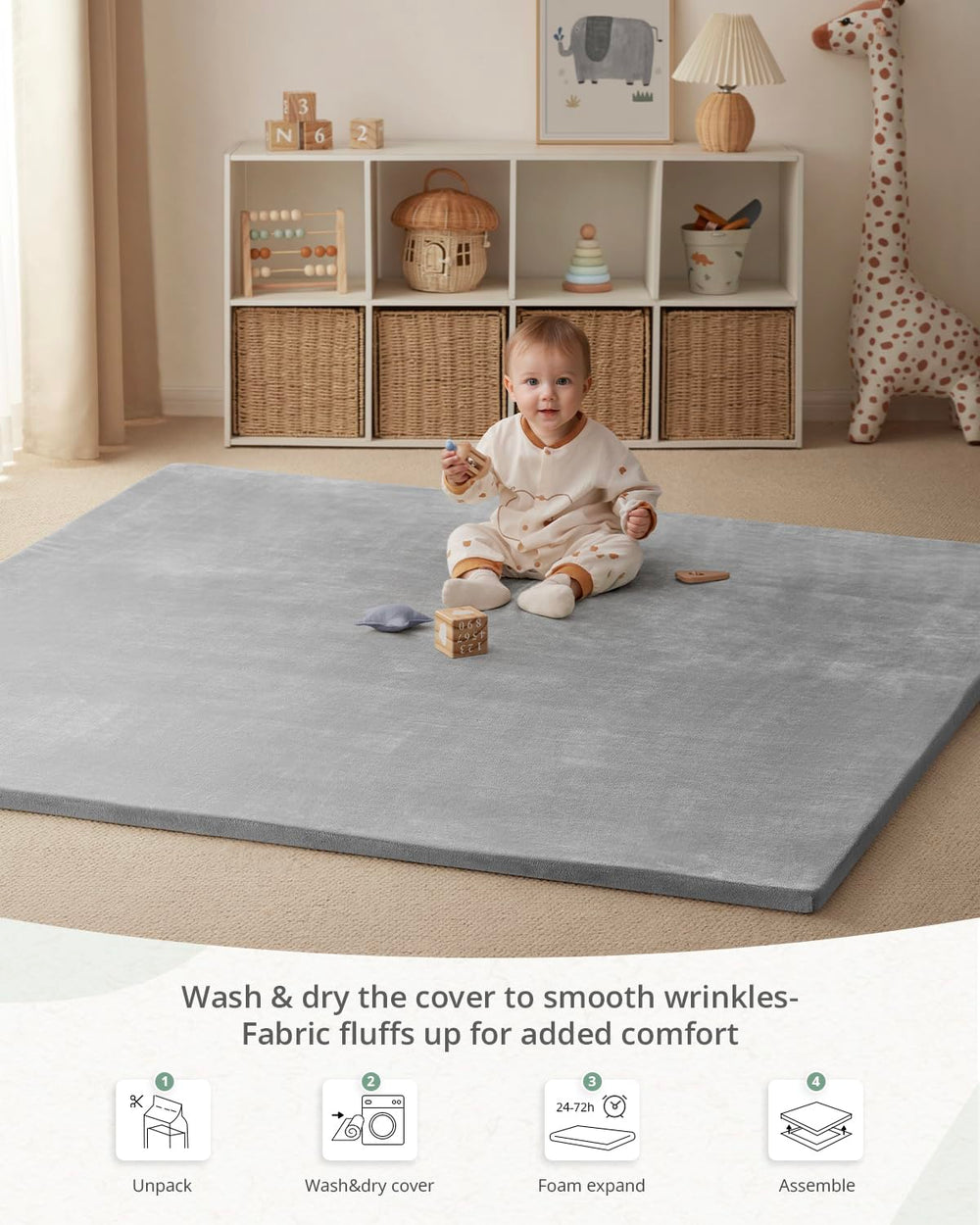 Blissful Diary play mat supports tummy-time and crawling with cushioned comfort and space.