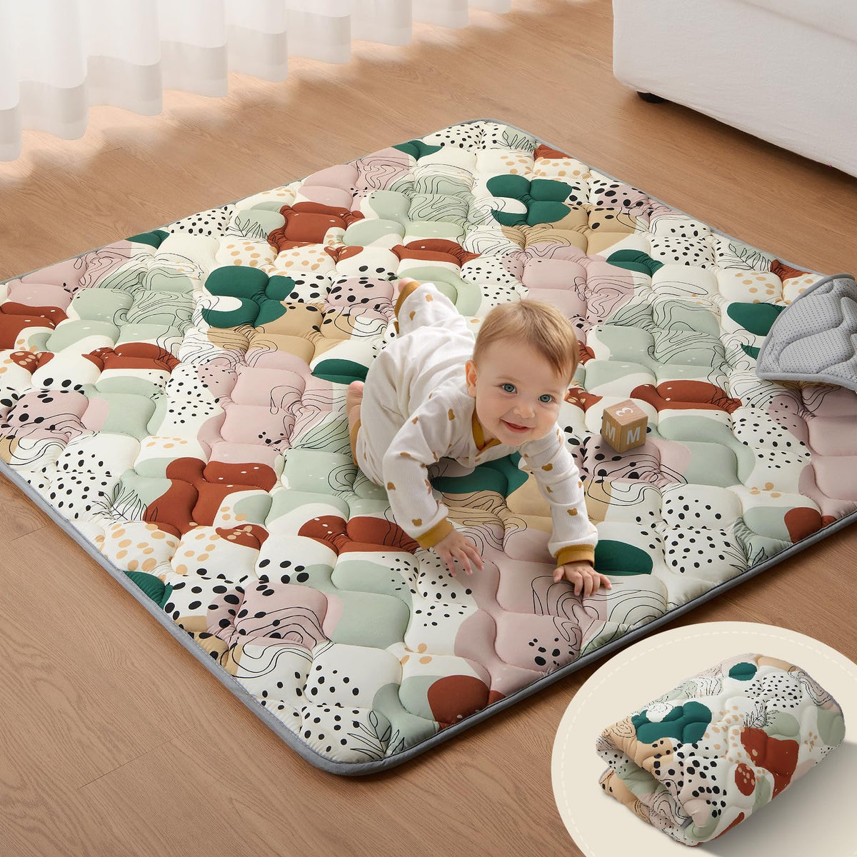 Blissful Diary portable baby play mat folded view showing compact, travel-friendly cushioning for on-the-go play.