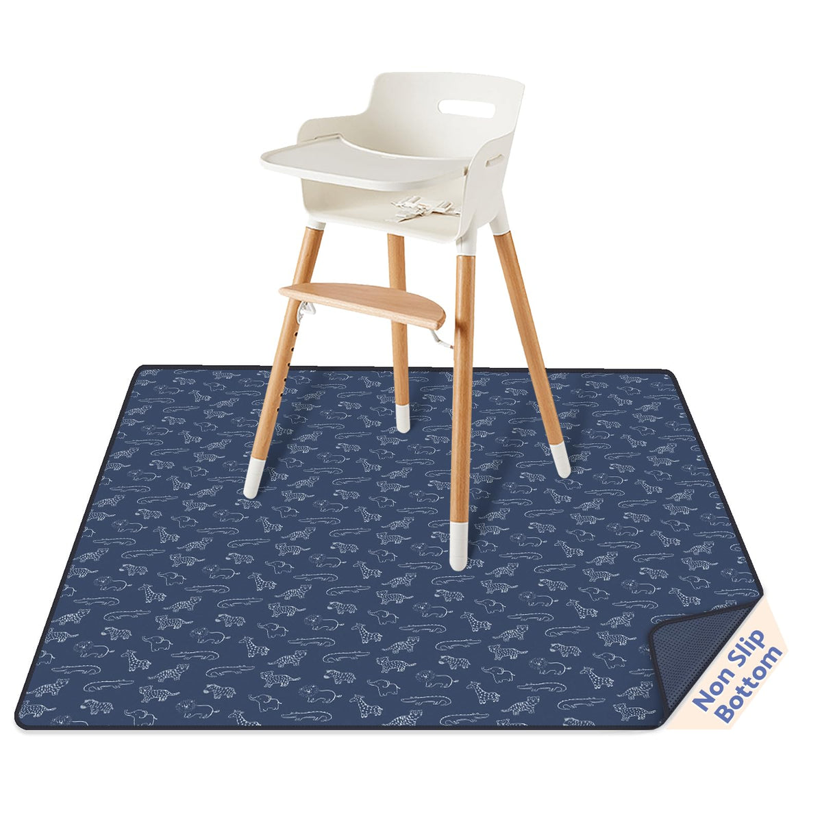 Blissful Diary Safari Animals Splat Mat under high chair keeps floors clean during meals