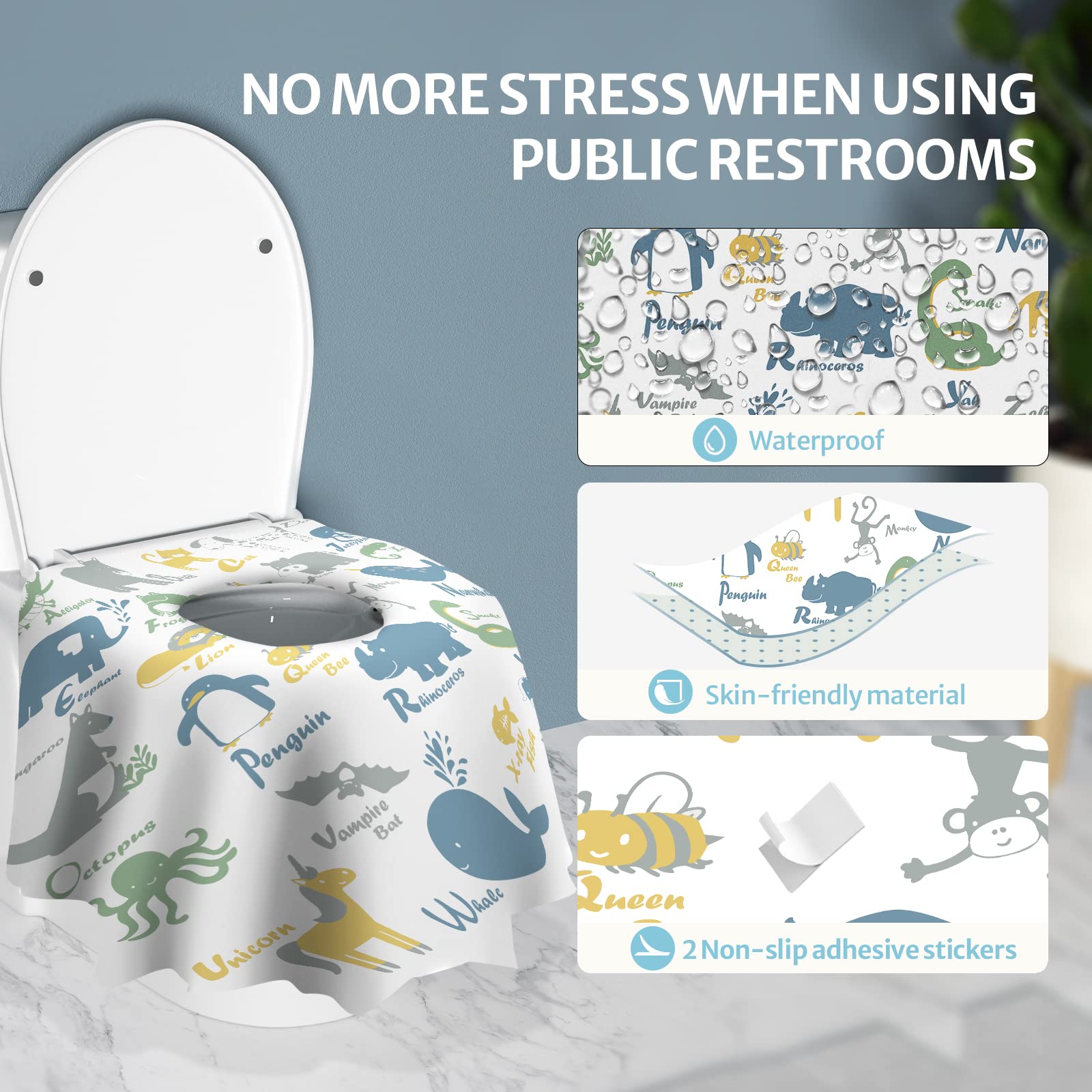 Blissful Diary seat cover with adhesive back sticks securely to the toilet ring.