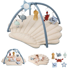 Blissful Diary Shell Play Gym with soft velvet surface for cozy tummy time and sensory play