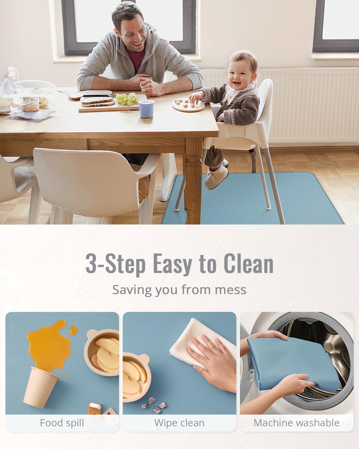 Blissful Diary Splat Mat Easy Cleaning for quick wipe-down and machine wash.
