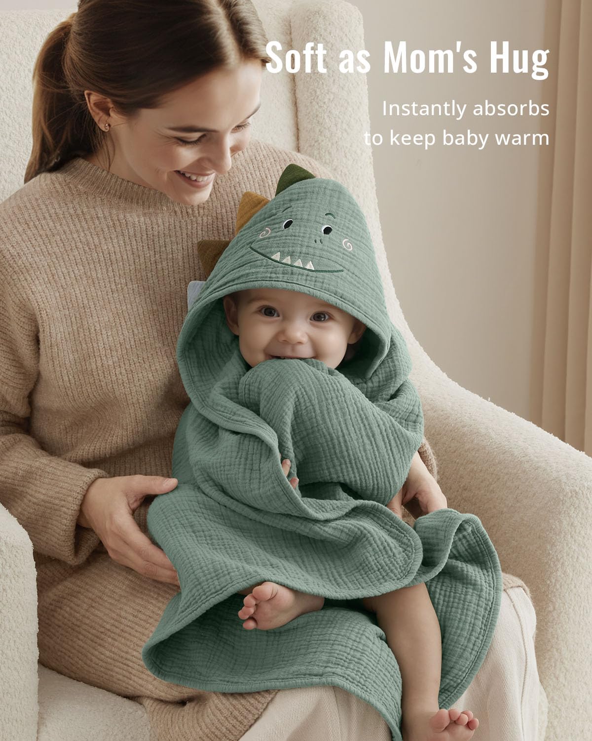 Blissful Diary 32x32 hooded towel provides full body coverage for infants