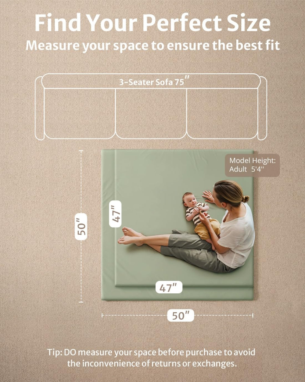 Blissful Diary 50x50 mat fits standard playpens for a roomy infant area.