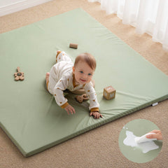 Blissful Diary vegan leather play mat with foam cushion for comfy tummy time.