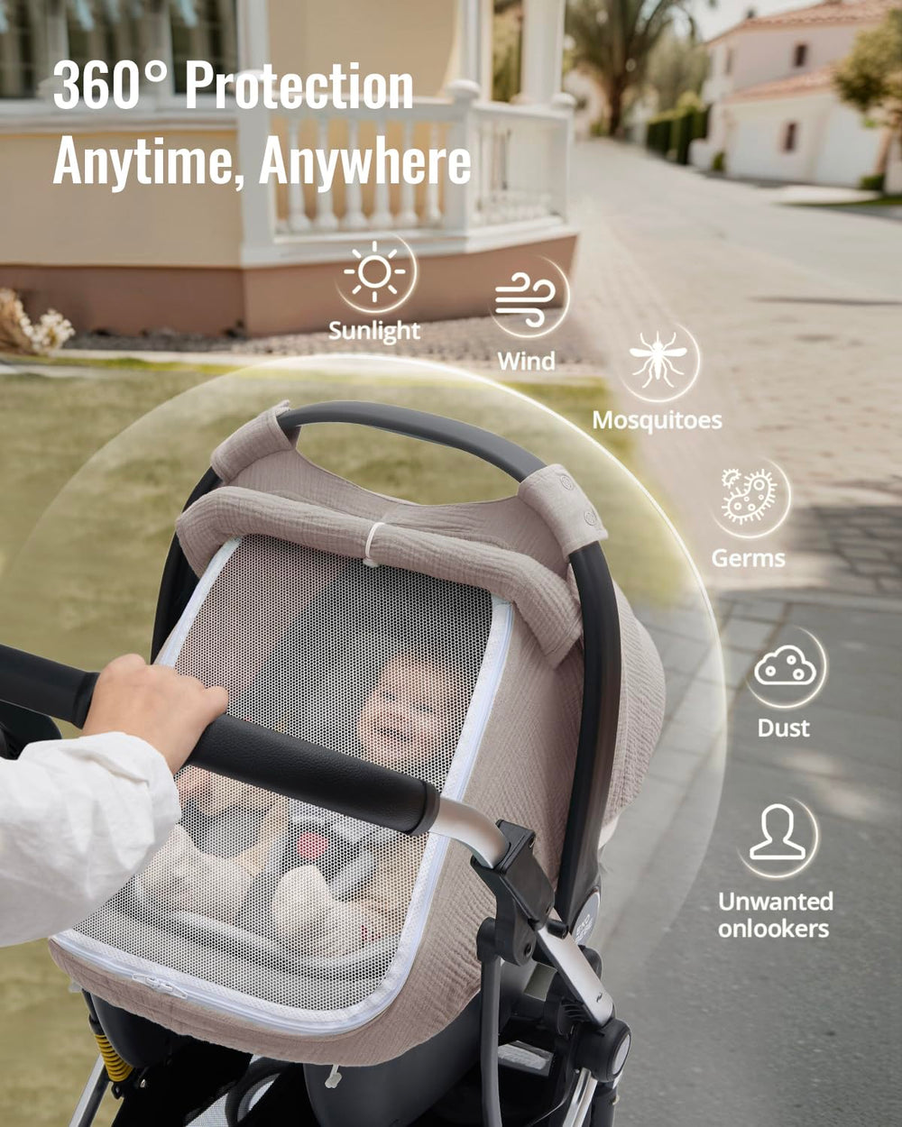 Blissful Diary windproof infant canopy protects from sun and breeze on outings.