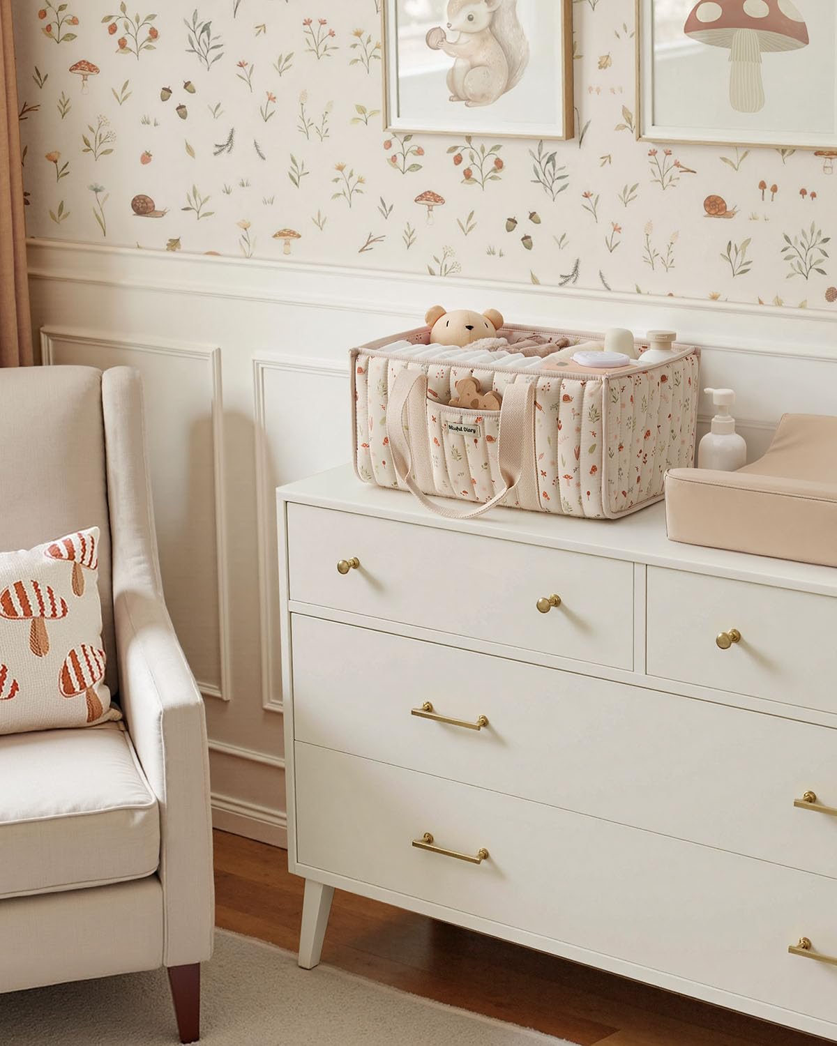 Blissful Diary Woodland Diaper Caddy woodland cream pattern enhances decor