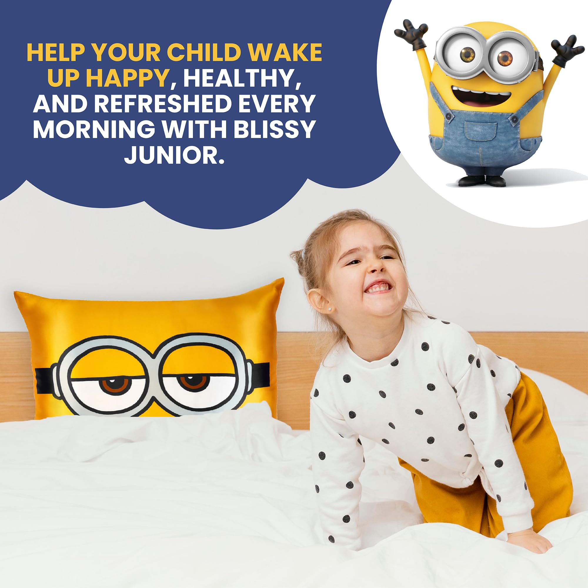 Blissy Toddler Silk Pillowcase in a bedtime routine setup for kids.