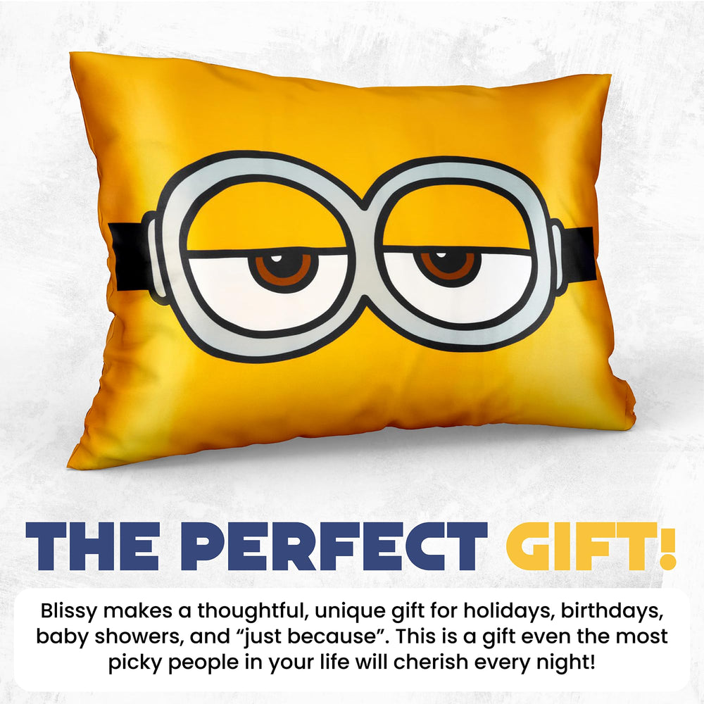 Blissy Toddler Silk Pillowcase on a toddler pillow demonstrates hair-friendly surface.