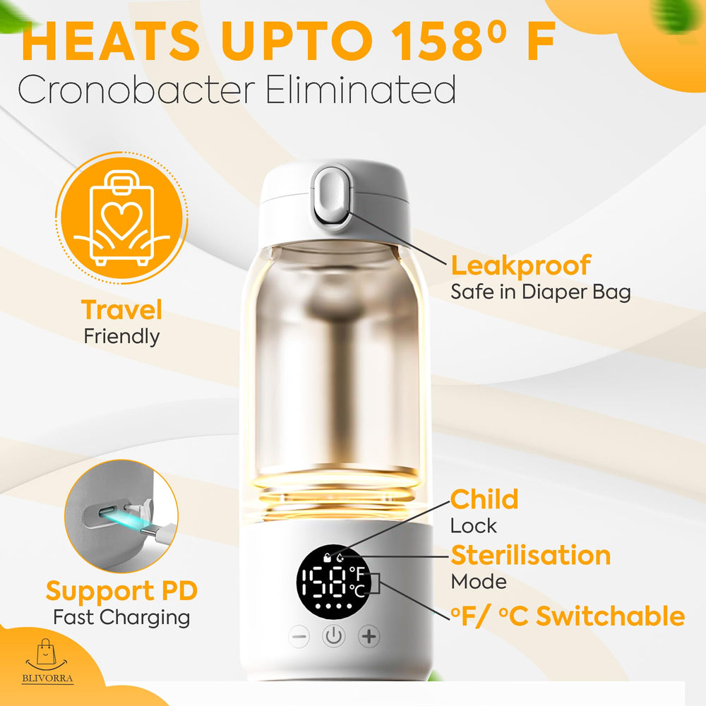 BLIVORRA portable bottle warmer with built-in safety lock to prevent accidental activation.