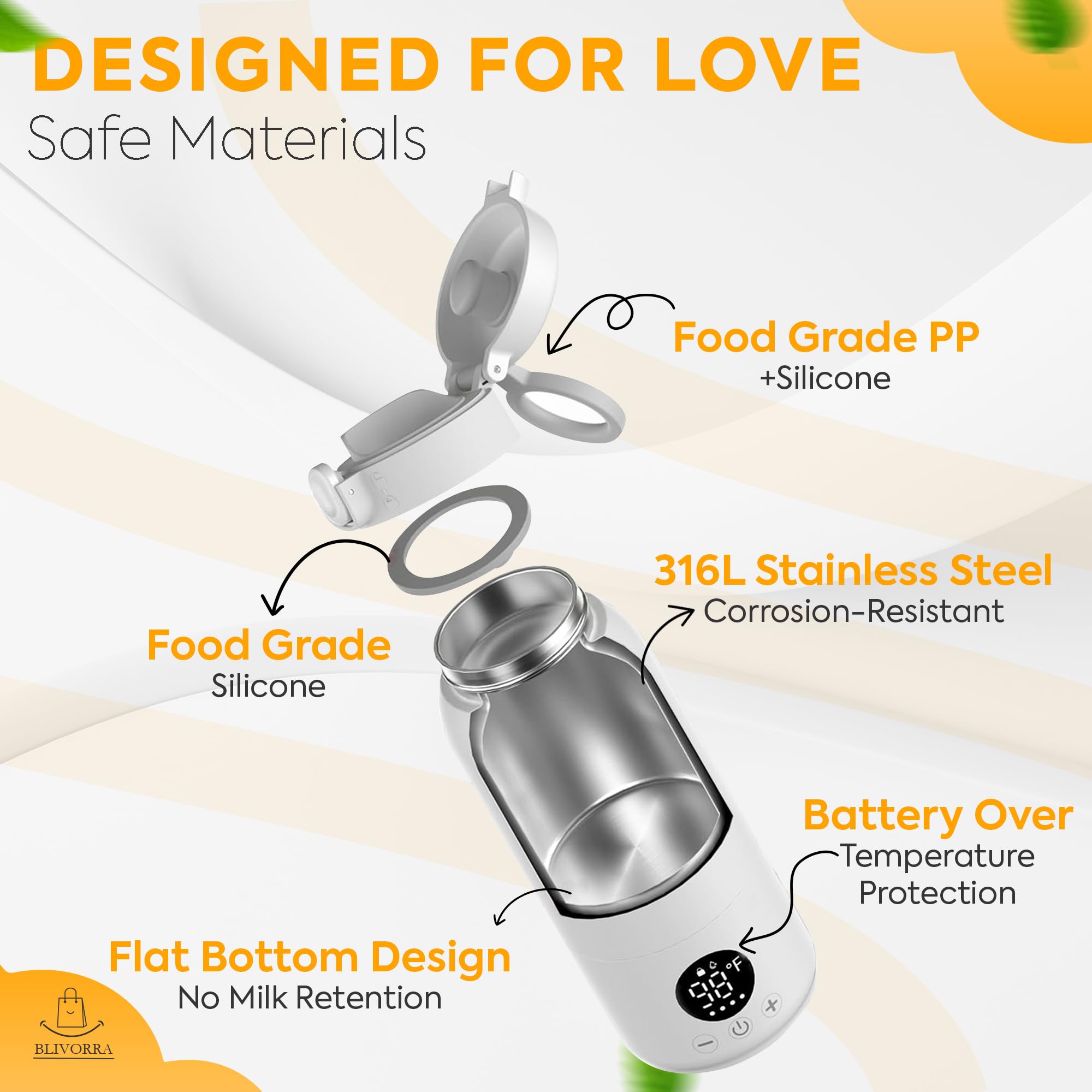 BLIVORRA bottle warmer displaying USB-C charging for quick recharges during outdoor trips.