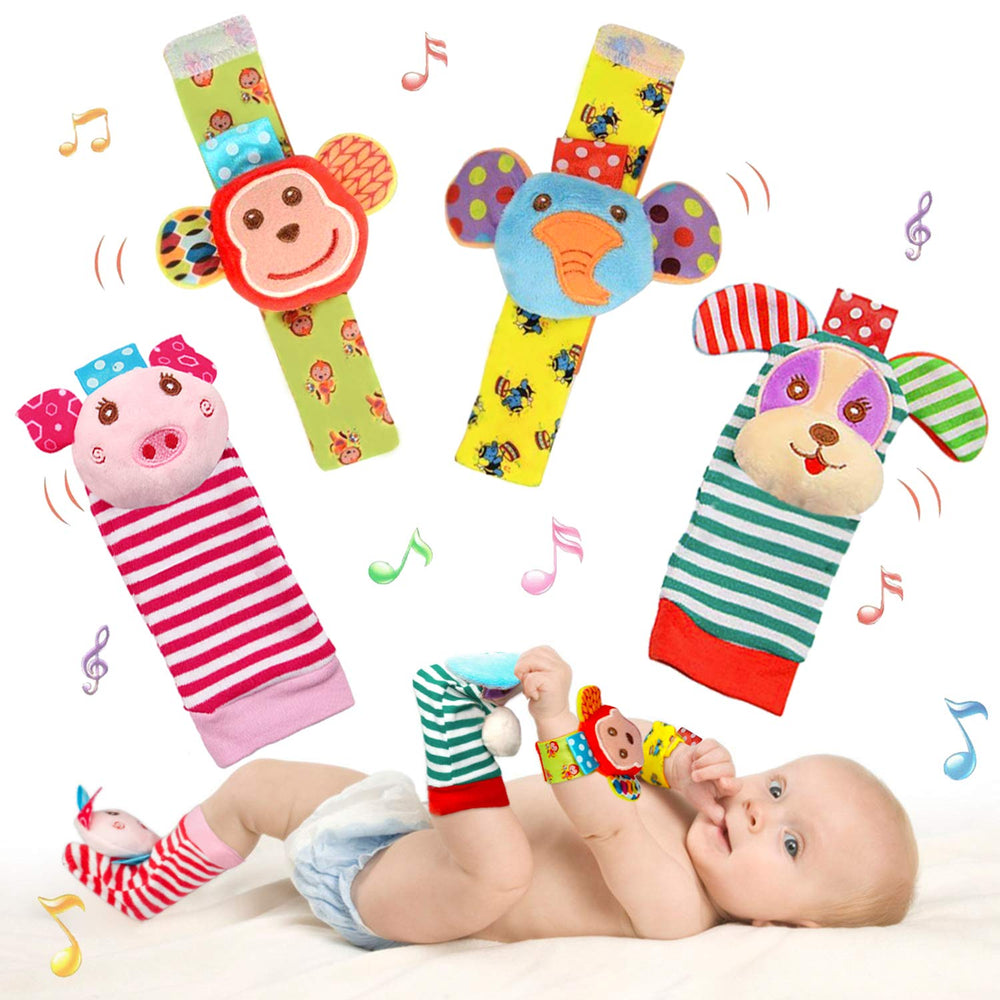 BLOOBLOOMAX infant rattle socks with wrist bells for tactile play and grip.