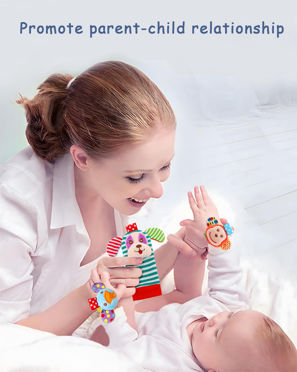 BLOOBLOOMAX infant rattle socks colorful animal design attracts baby attention.