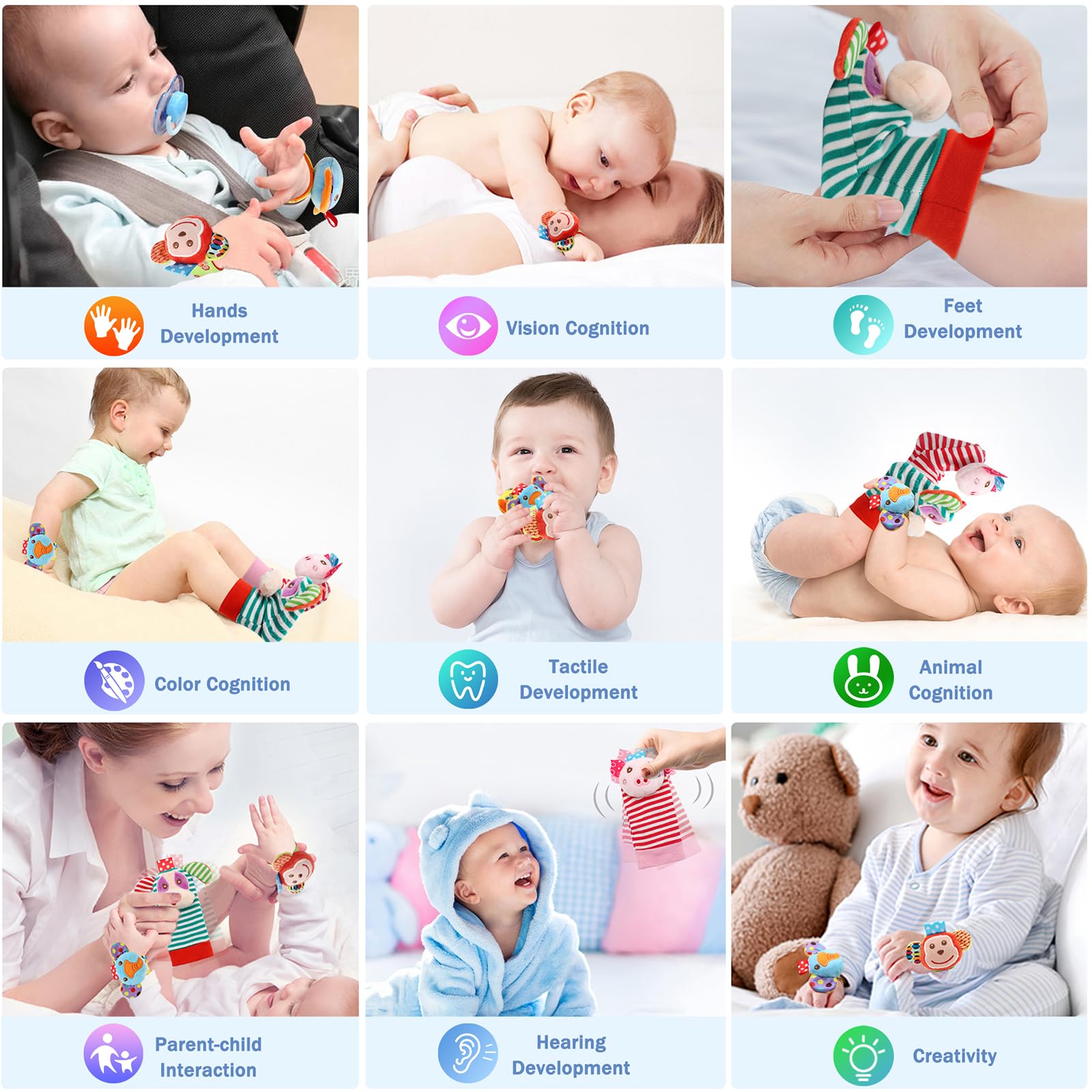 BLOOBLOOMAX infant rattle socks in-stroller use for on-the-go entertainment.