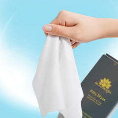 BloomBright Baby Wipes on-the-go pack demonstrates convenient, mobile cleansing.