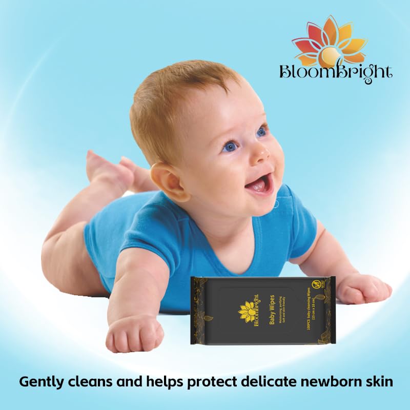BloomBright Baby Wipes soft thick material shown for thorough clean during diaper changes.