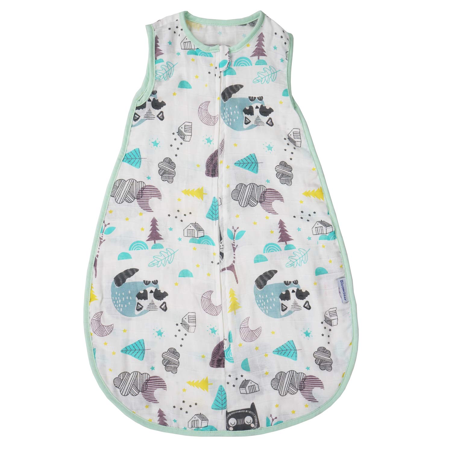 BLOOMSTAR baby sleeping sack front view showing breathable muslin cotton for summer comfort.