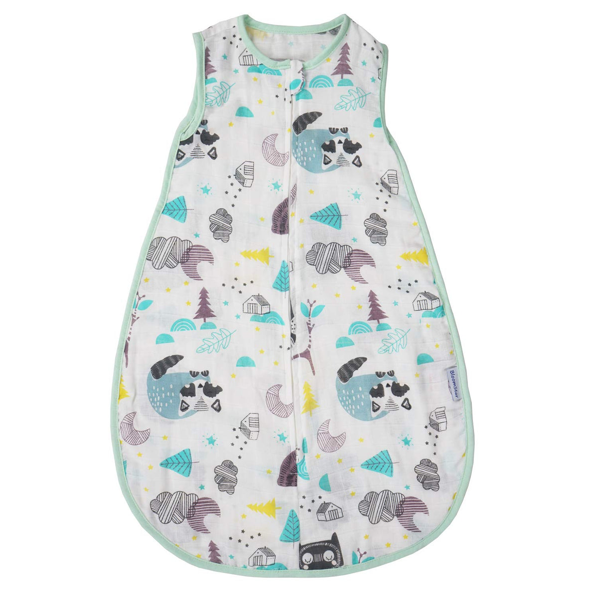 BLOOMSTAR baby sleeping sack front view showing breathable muslin cotton for summer comfort.