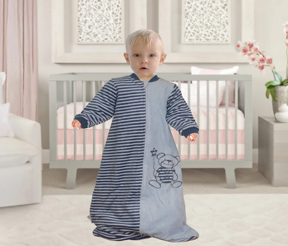 BLOOMSTAR sleep sack shows two-way zipper for easy diaper changes.