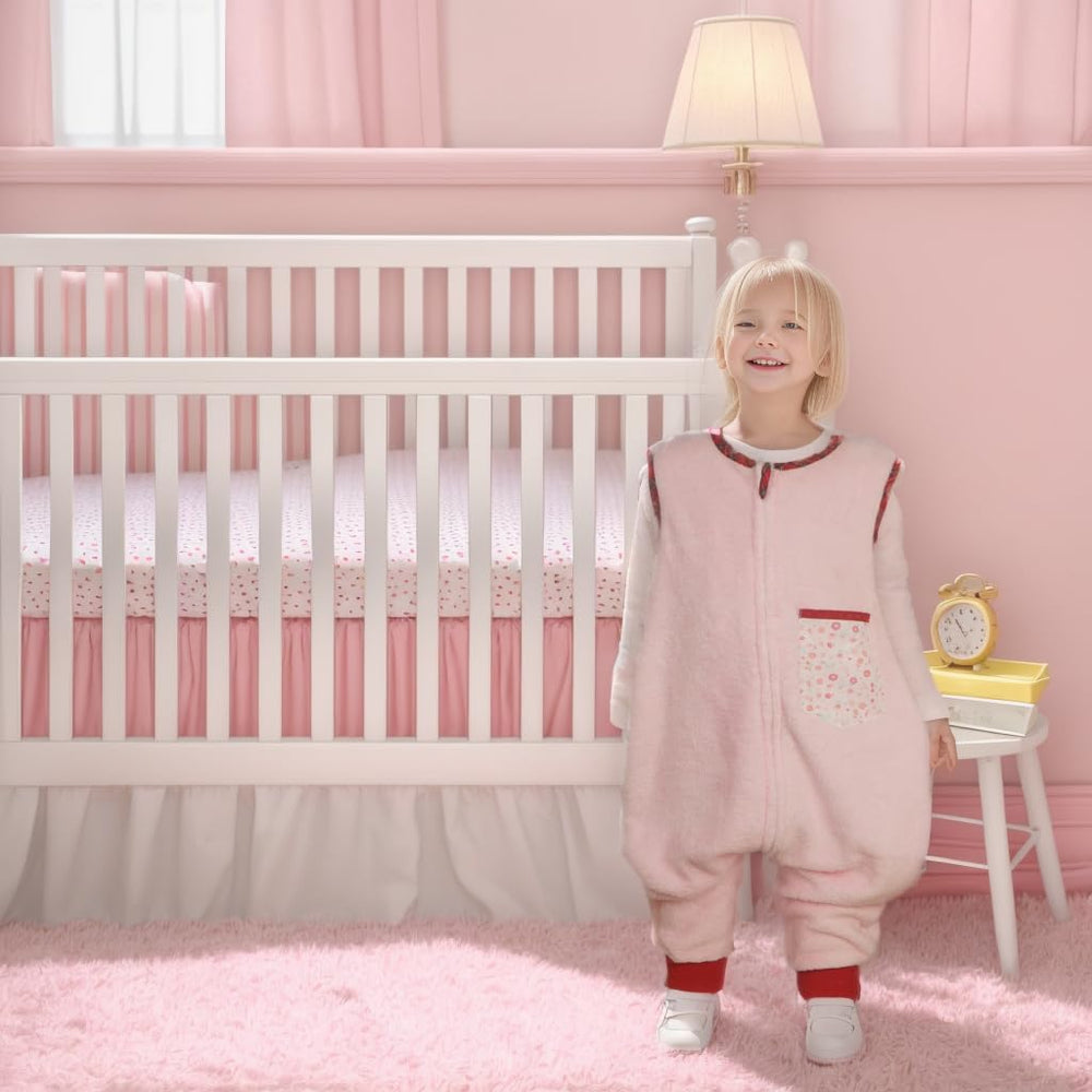Bloomstar Sleep Sack with Feet pink pocket closeup highlights chest pocket