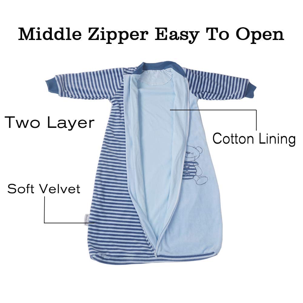 BLOOMSTAR sleep sack with two-way zipper enables quick diaper changes.