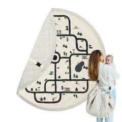 Blooom quilted baby play mat 47-inch surface for spacious tummy time at home or away.
