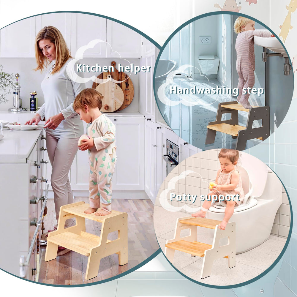 Blossome toddler step stool adjustable-top-step demonstrates growth-friendly height customization.
