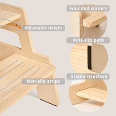 Blossome toddler step stool anti-slip-pads emphasizes safety with grip on steps.
