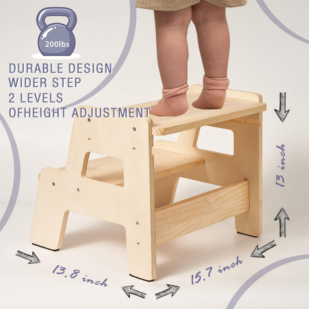 Blossome toddler step stool front view highlights stable base and durable construction.