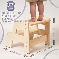 Blossome toddler step stool front view highlights stable base and durable construction.