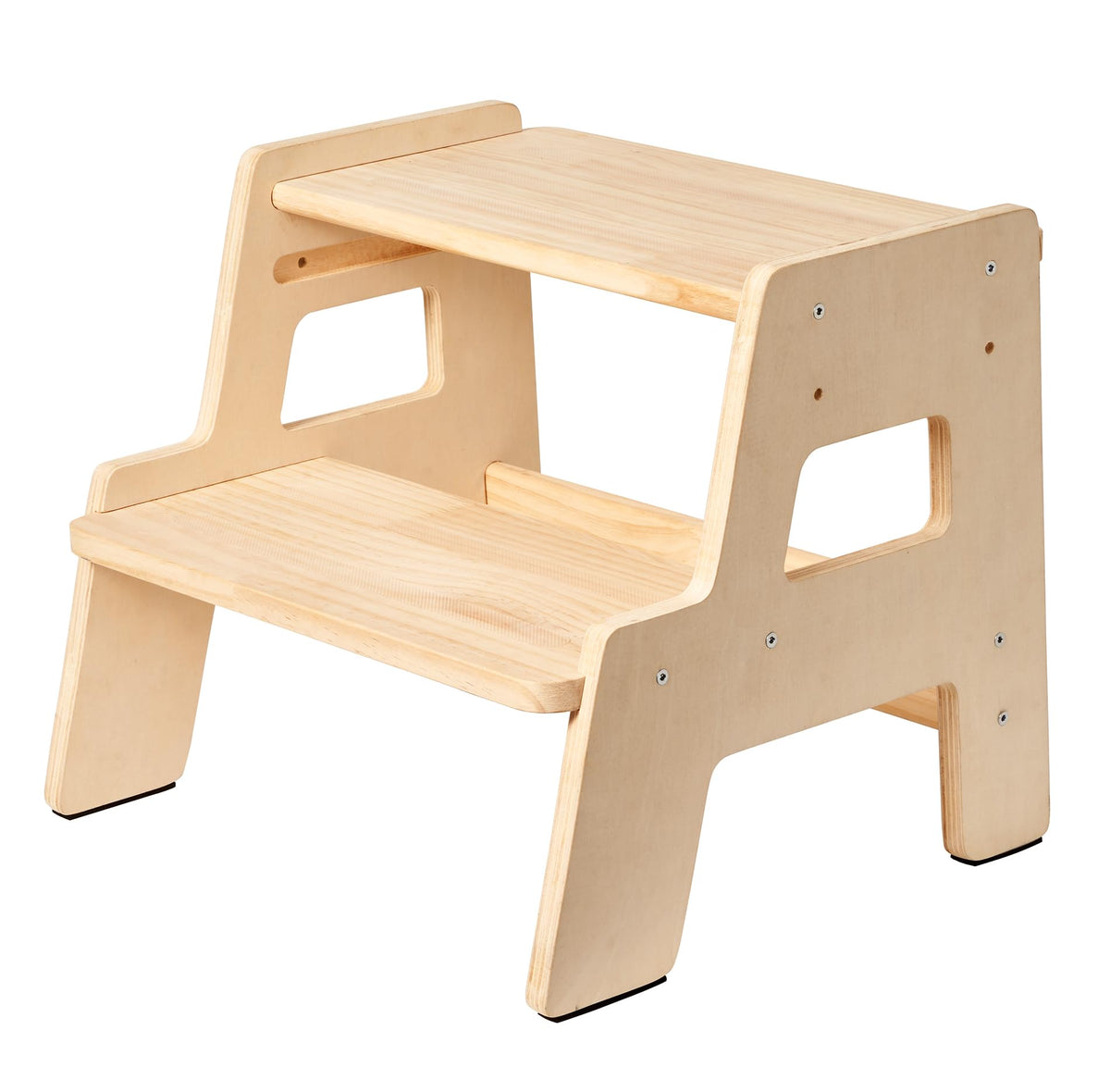 Blossome toddler step stool side view shows sturdy solid wood for safe daily climbing.
