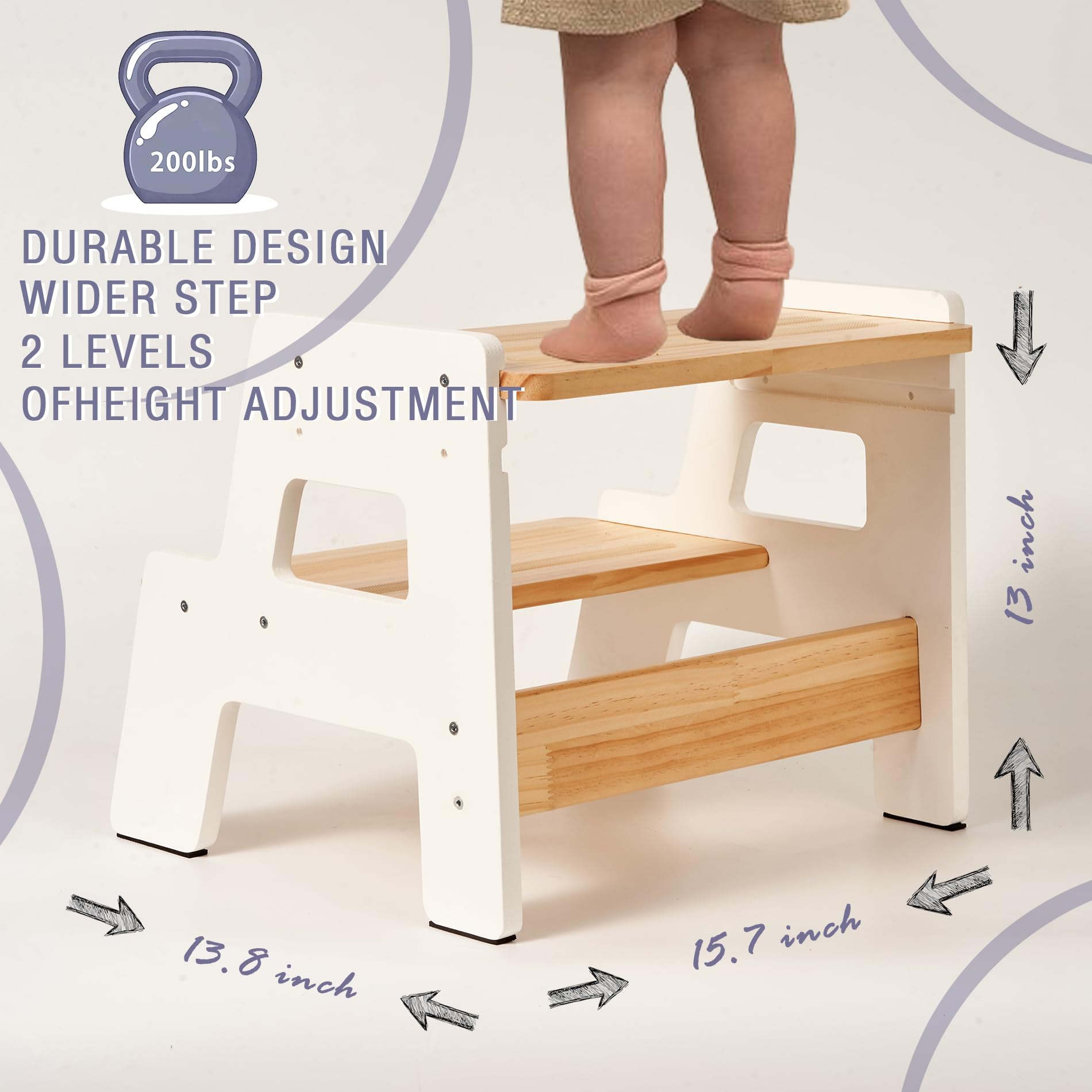 Blossome toddler step stool steps close-up highlighting rounded edges and smooth finish.