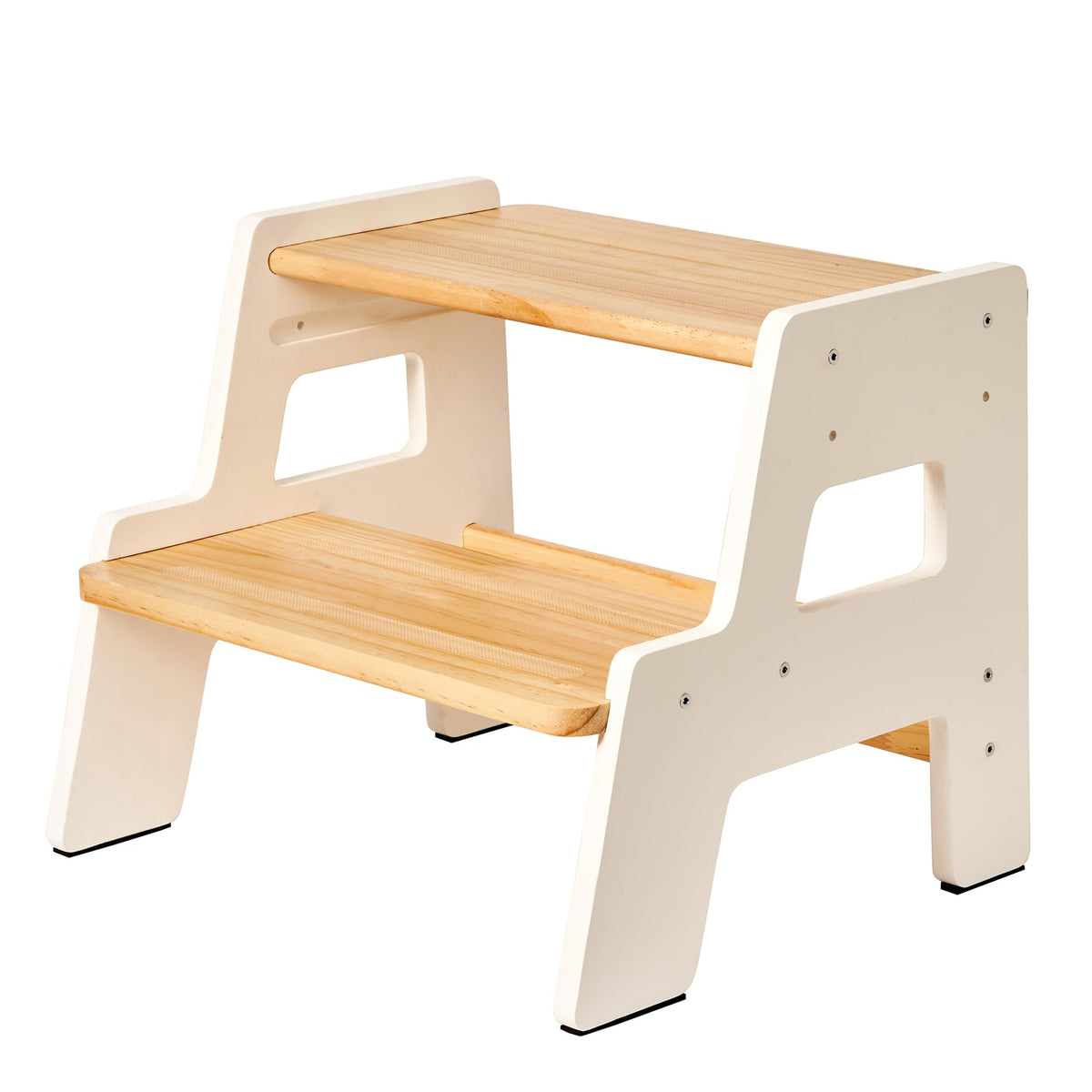 Blossome Toddler Step Stool in white front view showing sturdy wood construction and safe height.