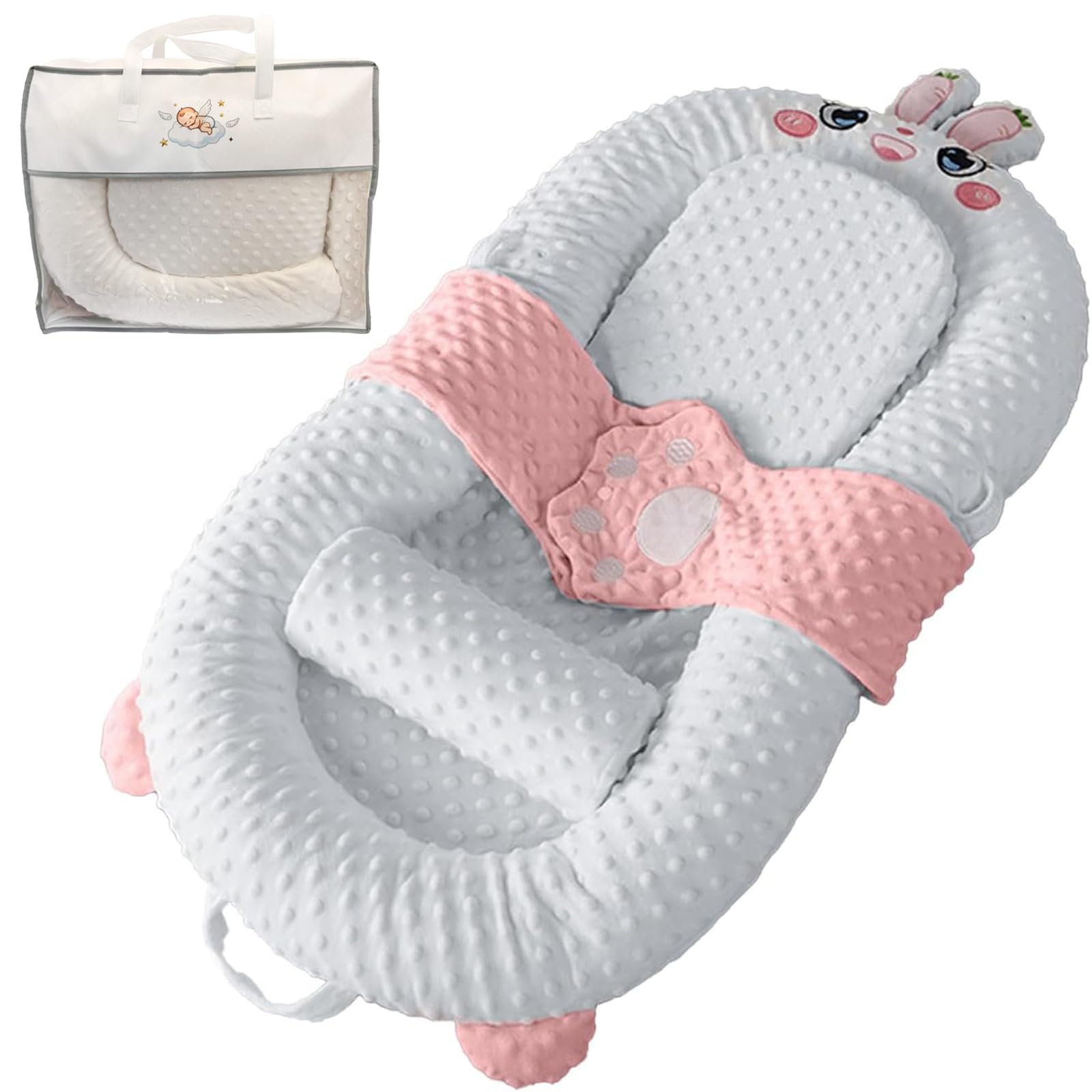 BLQCSLH Bunny Lounger front view shows cozy 360° support for feeding and lounging.