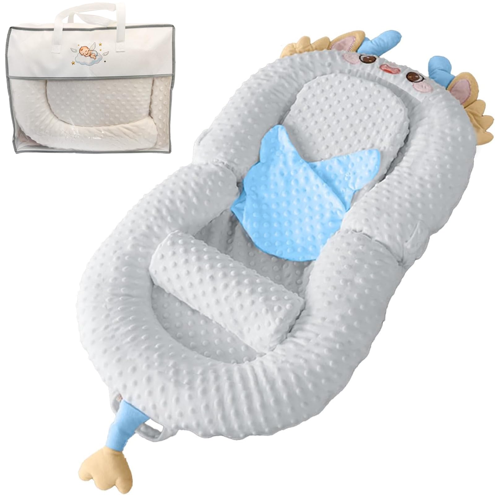 BLQCSLH portable baby lounger front view shows ergonomic support for comfortable feeding sessions.