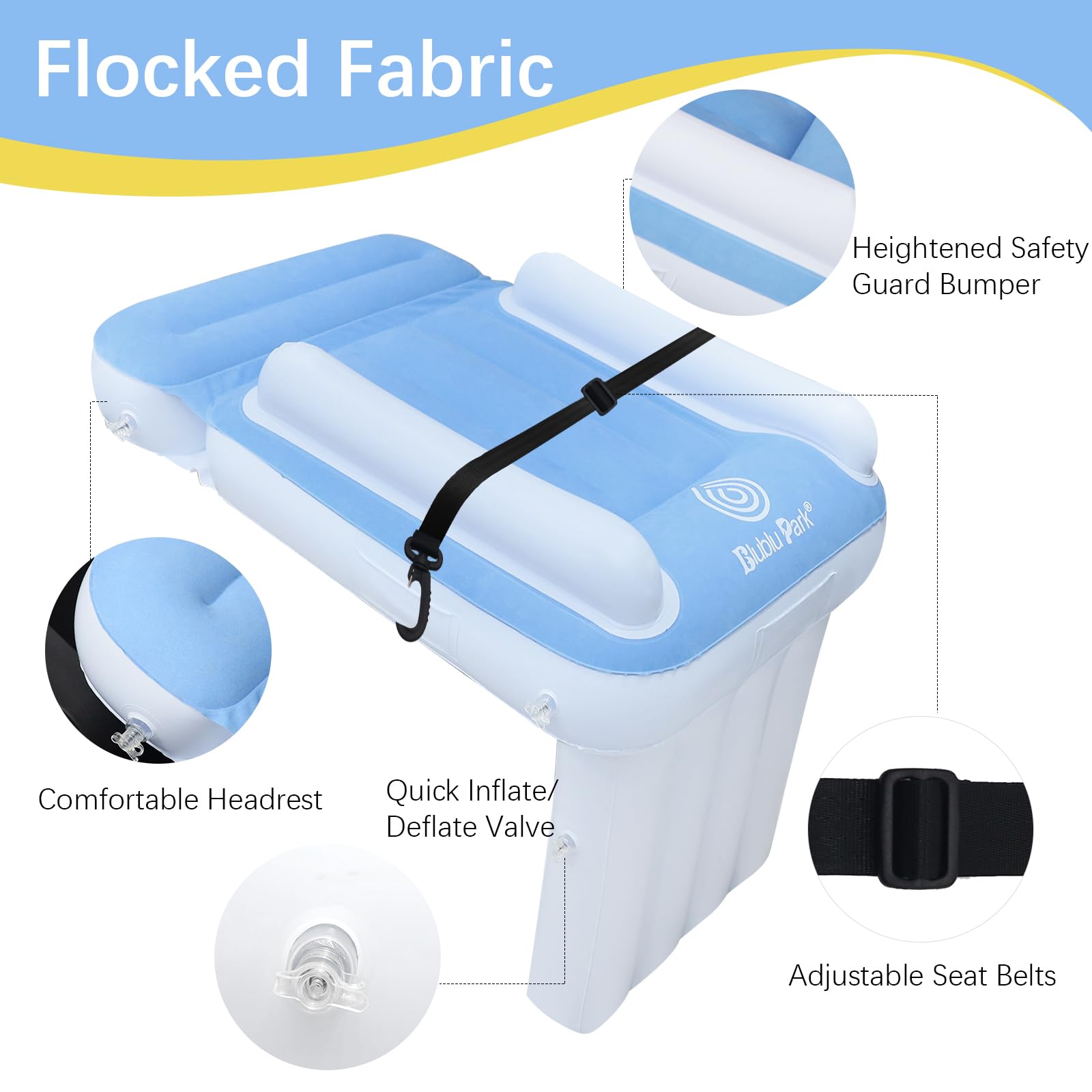 Blublu Park Kids Bed Airplane seat belt keeps toddlers secure on board.