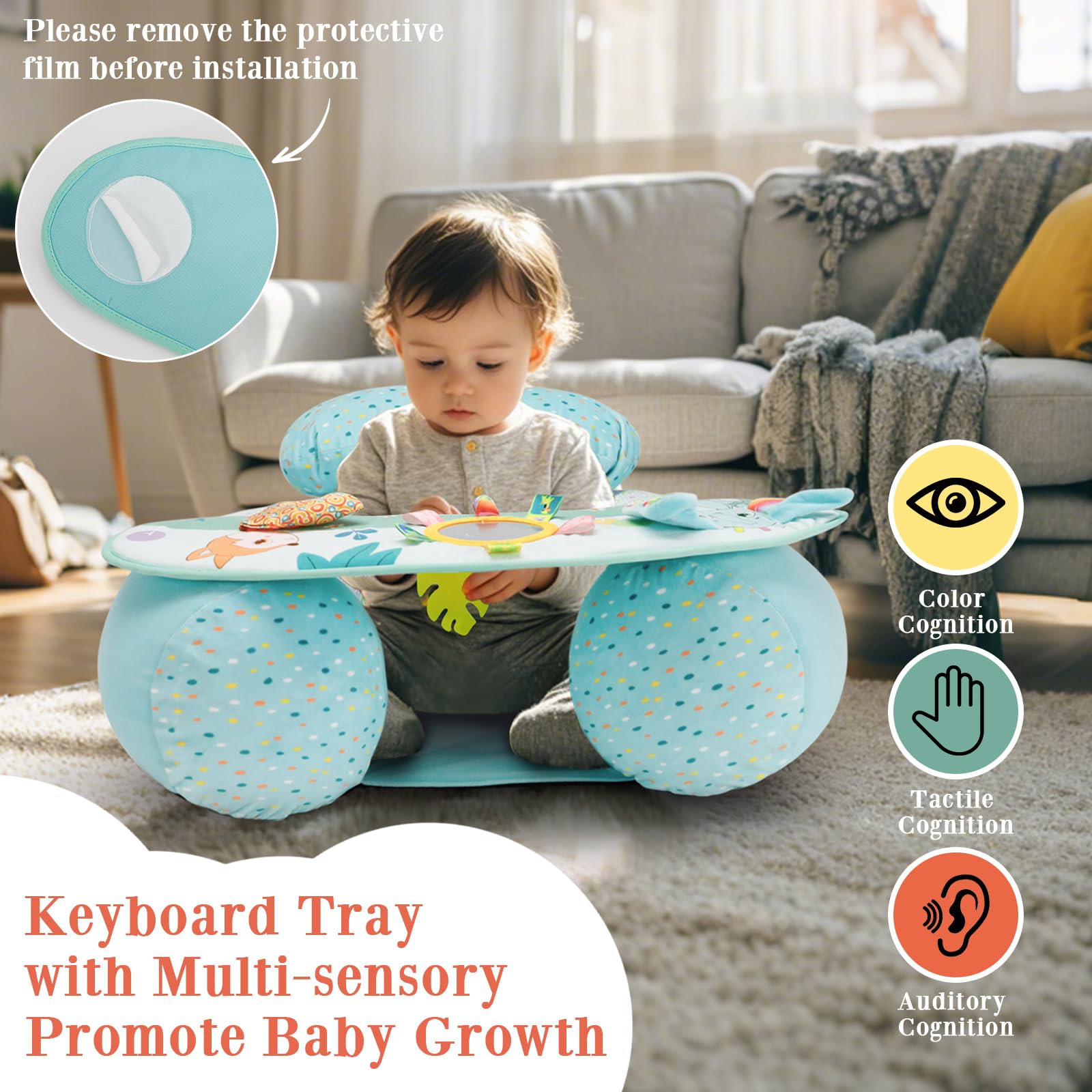 Blublu Park sensory tray with mirrors and teethers promotes exploration and cognitive engagement.