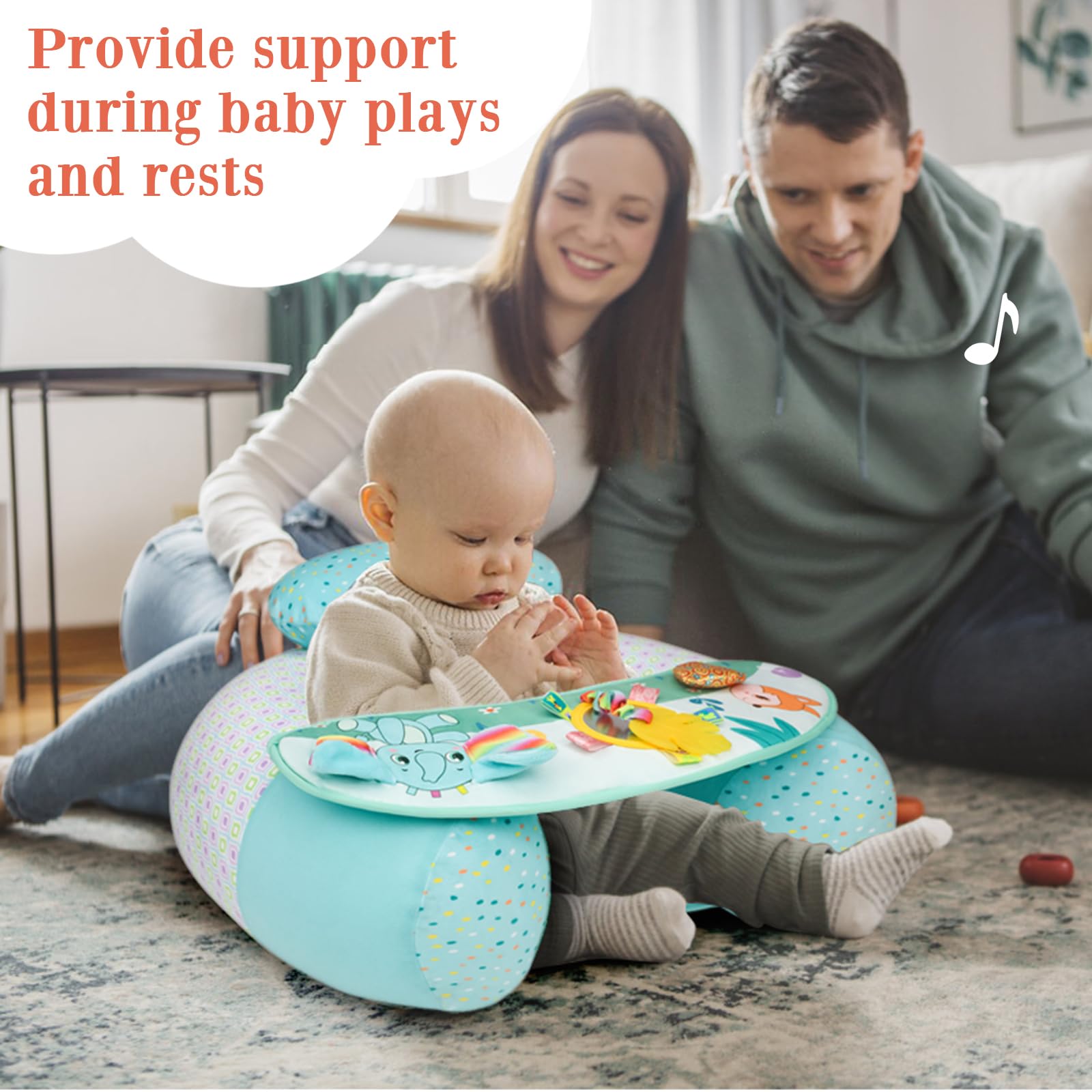 Blublu Park wrap-around design captures gentle, secure support for learning to sit.