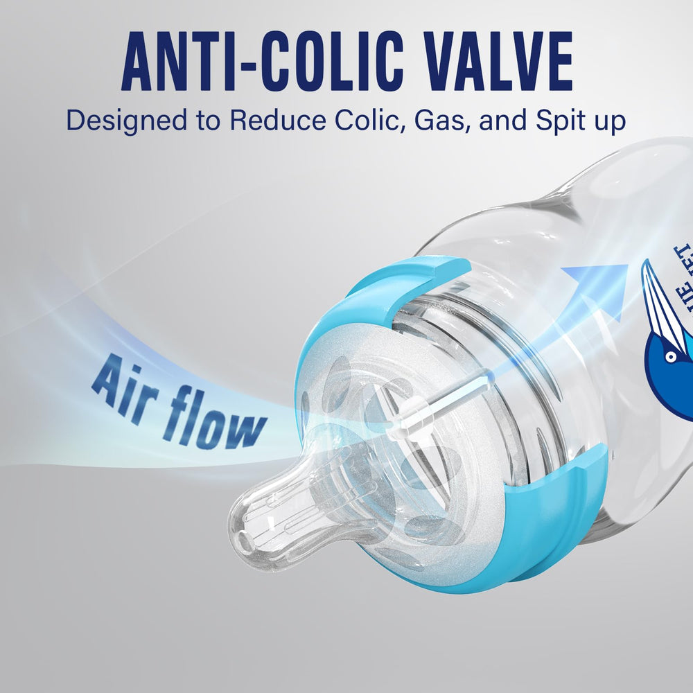 Blue Gannet lead-free glass bottle for safe, toxin-free feeding.