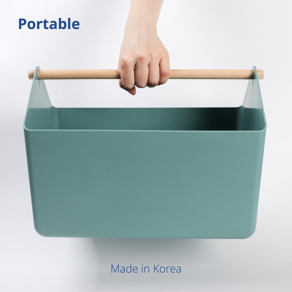 BLUE GINKGO cleaning supplies basket green demonstrates quick-access organization