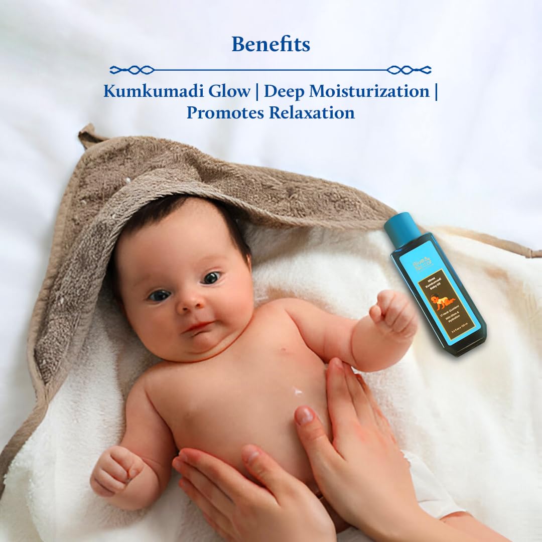 Blue Nectar Baby Oil almond-hydration shows soft, non-greasy skin feeling after bath.