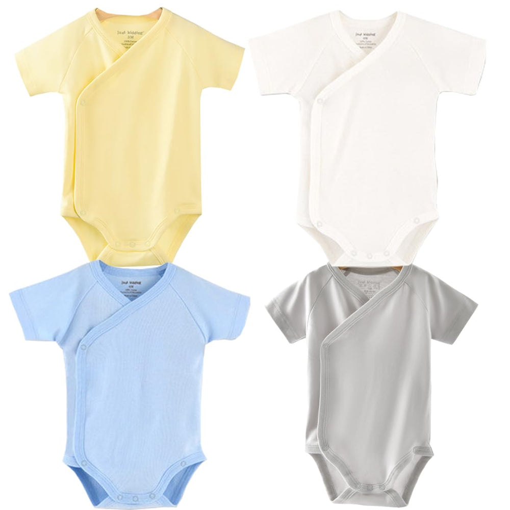 Blueleyu baby bodysuit kimono front view shows soft cotton for everyday wear.