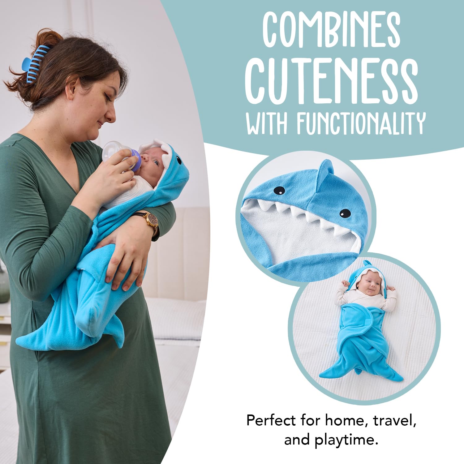 BlueMello Baby Shark Swaddle Blanket gender-neutral design suits baby showers and registries.