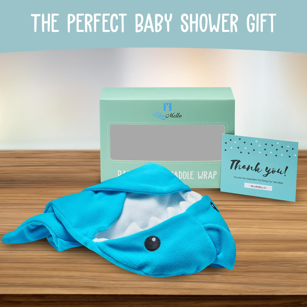 BlueMello Baby Shark Swaddle Blanket gift-ready option for newborns and baby showers.