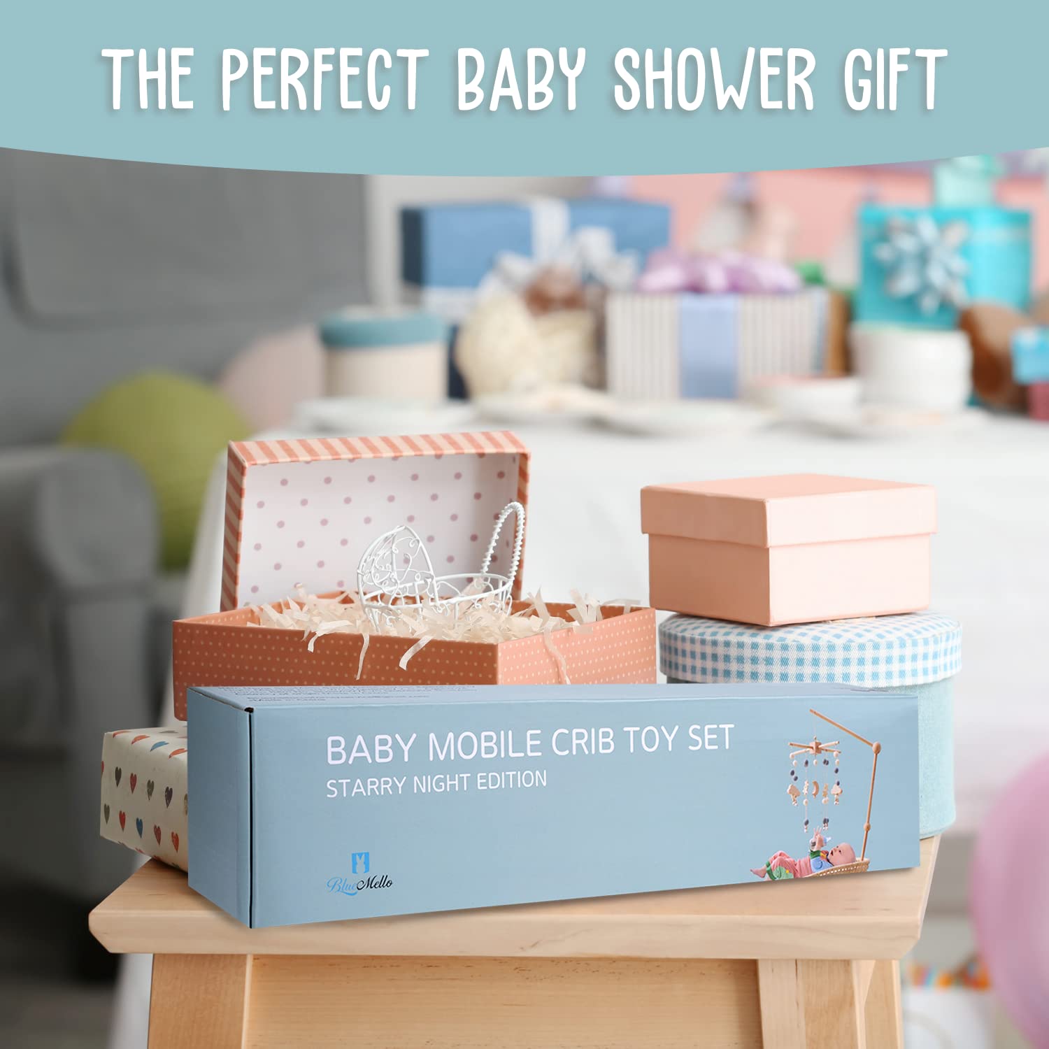 BlueMello easy-installation-crib-mobile tool-free setup for quick hanging.